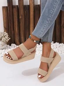 Women Minimalist Slingback Wedge Sandals, Vacation Apricot Elastic Sandals