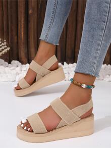 Women Minimalist Slingback Wedge Sandals, Vacation Apricot Elastic Sandals