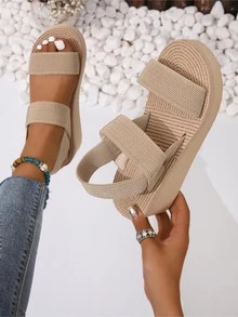 Women Minimalist Slingback Wedge Sandals, Vacation Apricot Elastic Sandals