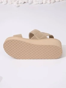 Women Minimalist Slingback Wedge Sandals, Vacation Apricot Elastic Sandals