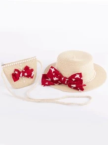 Bow Decor Straw Hat & Bag - Multicolor - View 4