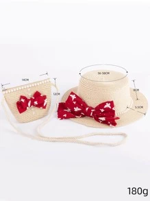 Bow Decor Straw Hat & Bag - Multicolor - View 5