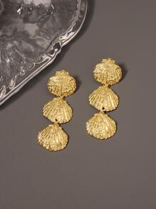 Pendientes uno de de color metálico textura océano con concha modelado de mujeres casual moda - Amarillo Oro - Ver 1