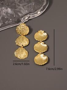 Pendientes uno de de color metálico textura océano con concha modelado de mujeres casual moda - Amarillo Oro - Ver 4