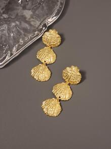 Pendientes uno de de color metálico textura océano con concha modelado de mujeres casual moda - Amarillo Oro - Ver 2