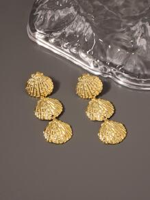 Pendientes uno de de color metálico textura océano con concha modelado de mujeres casual moda - Amarillo Oro - Ver 3
