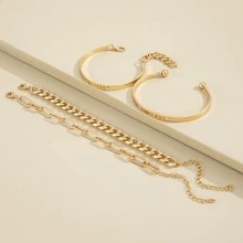4 cái/bộ Vòng tay chuỗi tối giản - Vàng - Xem 4