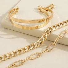 4 cái/bộ Vòng tay chuỗi tối giản - Vàng - Xem 3