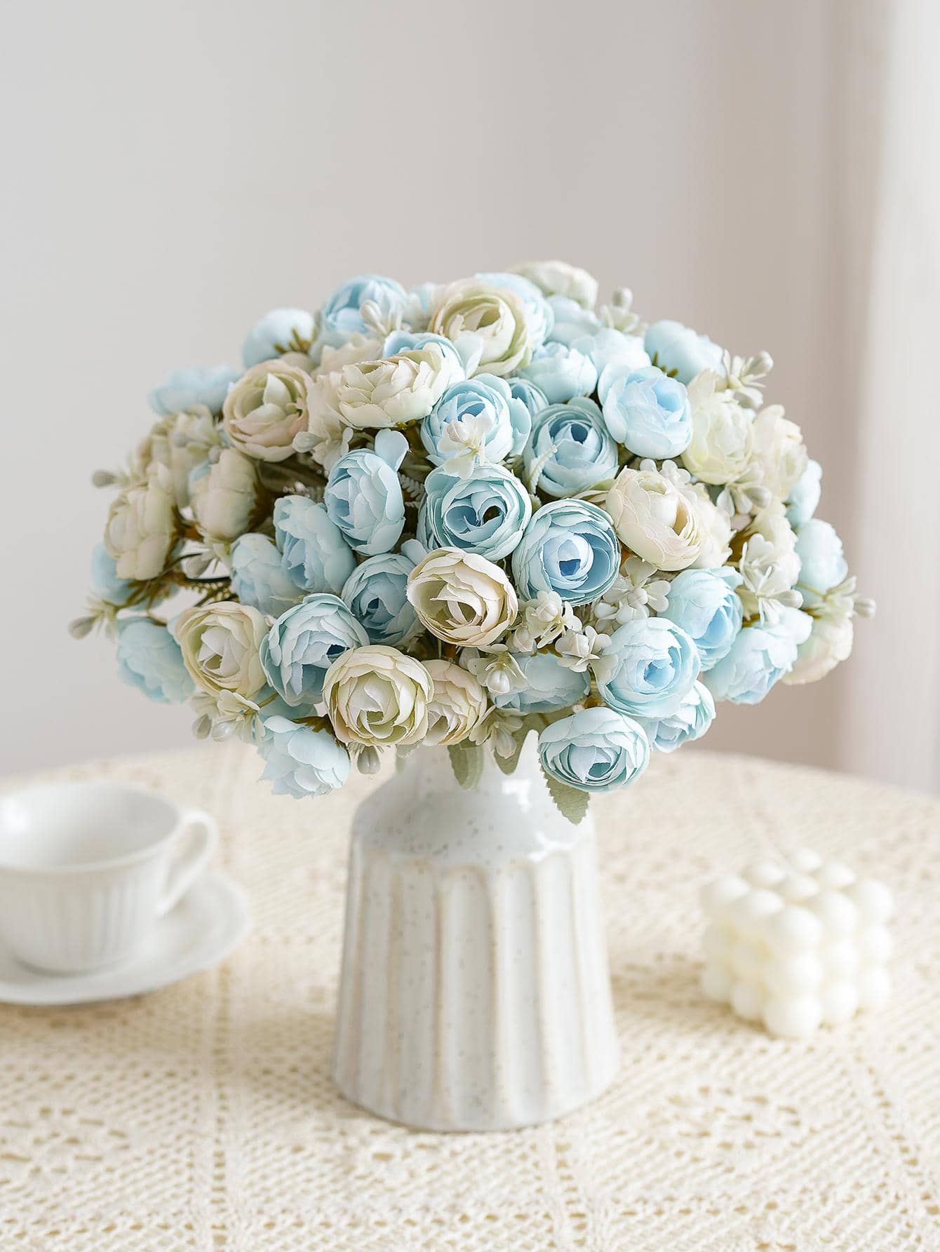 1/3 Bunches Artificial Flowers Faux Flower Bouquet Silk Peony Flowers For Wedding Party Decor,Fake Plants,Spring Fall Winter Decor,Room,Desk,Garden Decor,Room Decoration Stuff - Baby Blue - View 1