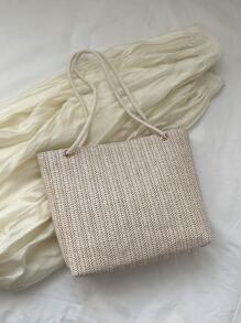 Large Capacity Woven Shoulder Bag For Women, Autumn 2024 Fashion Handbag For Casual And Stylish Outfits, Beach Purse, Perfect For Summer, Vacation & Daily Use, Travel Must Haves, Summer Straw Beach Bag For Women, Fashion Summer Vacation Bag, Beach Essentials Women Bags For Vacation & Holiday - Beige - View 5