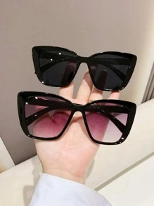 2pairs Vintage Cat Eye Plastic Frame Bohemian Style Fashion Glasses, Unisex Beach Accessories For Women Glasses Shades For Summer Beach Vacation, Outdoor, Travel - Black - View 2