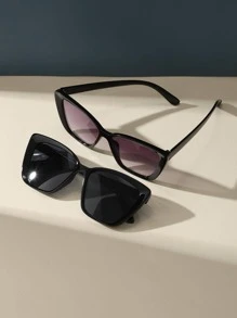 2pairs Vintage Cat Eye Plastic Frame Bohemian Style Fashion Glasses, Unisex Beach Accessories For Women Glasses Shades For Summer Beach Vacation, Outdoor, Travel - Black - View 4