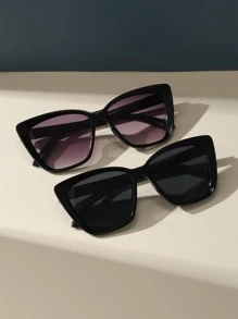 2pairs Vintage Cat Eye Plastic Frame Bohemian Style Fashion Glasses, Unisex Beach Accessories For Women Glasses Shades For Summer Beach Vacation, Outdoor, Travel - Black - View 3