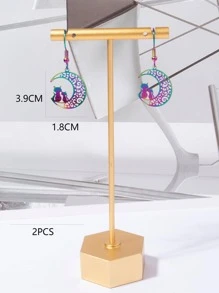 1對精美不銹鋼鏤空月亮和貓耳墜適合女士適合旅行 - 彩色 - 查看 3