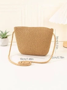 YL 女士迷你卡其色草编休闲手提包，实用多用途