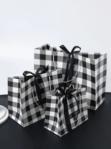 1 túi giấy gói quà có ruy băng, túi quà tặng vải gingham đen trắng đơn giản có thể tái sử dụng có ruy băng sợi nhỏ cho ngày lễ tình nhân - Đen và trắng - Xem 3