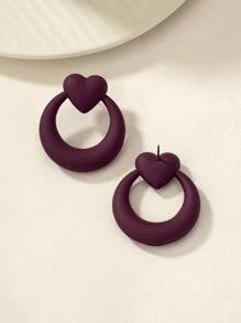 1對時尚心和圓形耳釘適合女士日常裝飾 - 紫色 - 查看 2