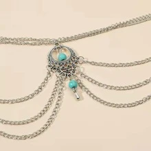 1入組時尚鋅合金珍珠和花朵圖案腳鍊適合女士適合旅行 - 彩色 - 查看 4