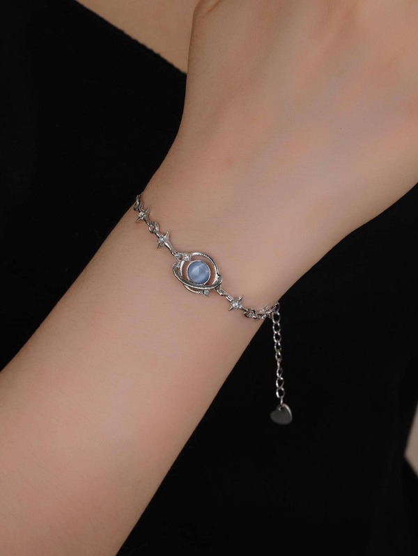 Moda Aço Inoxidável Detalhe De Strass Planeta Pulseira De Corrente Para Mulheres Para Festa