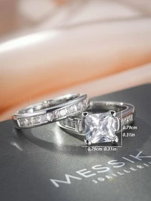 2 cái/bộ Nhẫn Trang Trí Đá Cubic Zirconia - Bạc - Xem 6