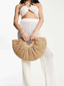 Gusure Bag Summer Woven Large Capacity Purse And Handbag Basket Bags Fashion Travel Shoulder Shopper Totes,Tready Crescent Moon Bag For Women, Straw Purse, Straw Beach Bag, Beach Necessities, Beach Essentials,Beach Stuff & Summer Essentials, Holiday Essentials,Perfect For Travel, Vacation, Holiday & Beach