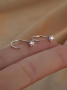 2pcs Rhinestone Design Stud Earrings - Silver - View 2