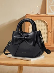 Túi Hobo trang trí nơ màu đen Tay cầm đôi thời trang - màu đen - Xem 1