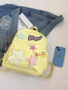 Star & Letter Patch Classic Backpack Yellow Fashionable - Yellow - View 4
