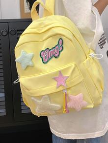 Star & Letter Patch Classic Backpack Yellow Fashionable - Yellow - View 2