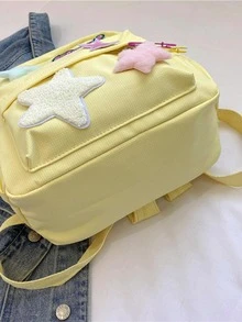 Star & Letter Patch Classic Backpack Yellow Fashionable - Yellow - View 5