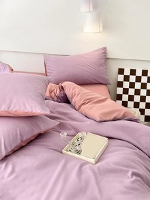 3pcs Two Tone Pink Duvet Cover Set With 1pc Cover, 2pcs Pillowcase Without Filler, Modern Polyester Soft Comfortable Bedding Duvet Cover For Bedroom - Pink - View 3