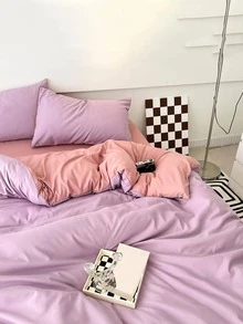 3pcs Two Tone Pink Duvet Cover Set With 1pc Cover, 2pcs Pillowcase Without Filler, Modern Polyester Soft Comfortable Bedding Duvet Cover For Bedroom - Pink - View 4