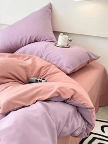 3pcs Two Tone Pink Duvet Cover Set With 1pc Cover, 2pcs Pillowcase Without Filler, Modern Polyester Soft Comfortable Bedding Duvet Cover For Bedroom - Pink - View 5