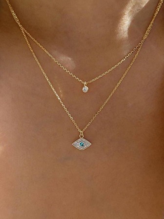 水鑽眼睛吊墜多層項鍊