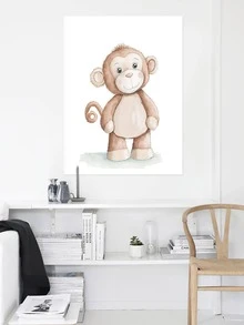 1入組卡通猴子印花無框藍色可愛水彩掛畫繪畫裝飾 - 藍色 - 查看 4