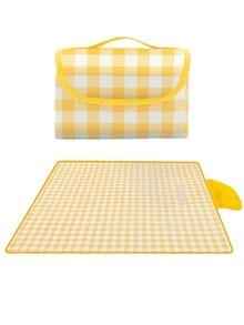 1pc Gingham Pattern Outdoor Waterproof Picnic Mat - Yellow - View 6