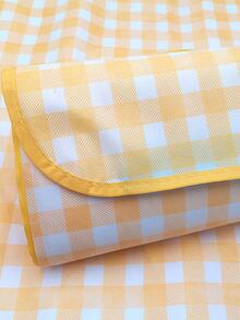 1pc Gingham Pattern Outdoor Waterproof Picnic Mat - Yellow - View 7