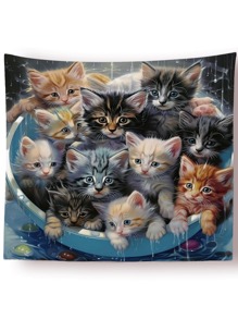 1入組貓印花織物掛毯海報掛飾適用於臥室審美 - 彩色 - 查看 1