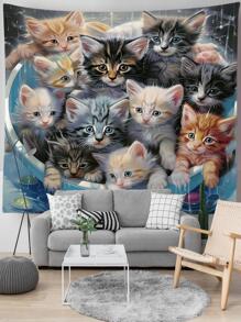 1入組貓印花織物掛毯海報掛飾適用於臥室審美 - 彩色 - 查看 4