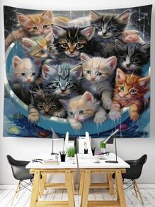 1入組貓印花織物掛毯海報掛飾適用於臥室審美 - 彩色 - 查看 3