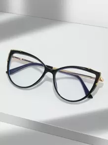 1 副女士时尚猫眼无度数眼镜，休闲百搭 - 黑色 - 查看 2