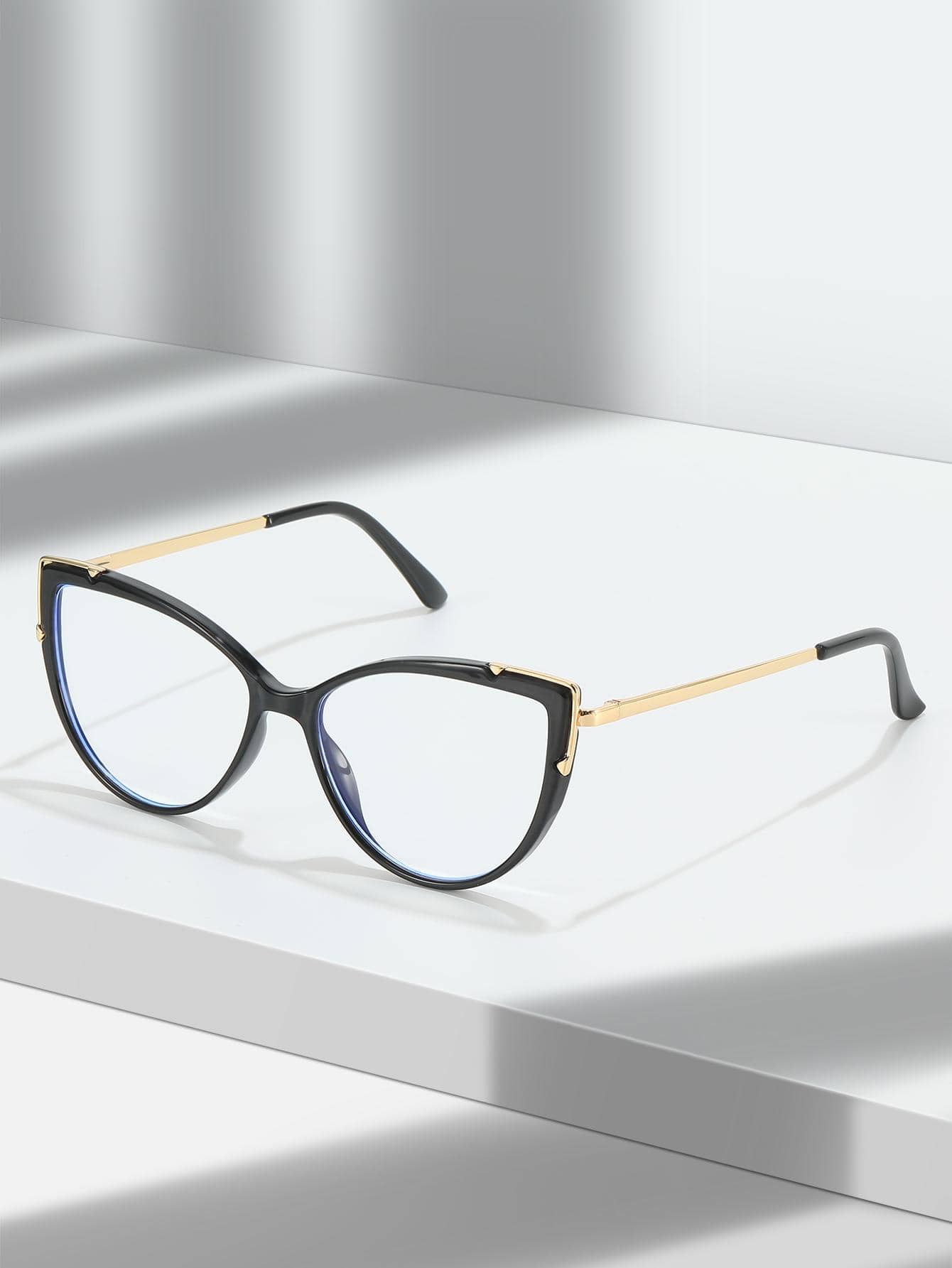 1 副女士时尚猫眼无度数眼镜，休闲百搭 - 黑色 - 查看 1