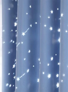 1入組鏤空星星圖案藍色金屬亮絲滌綸遮光窗簾適用於客廳 - 藍色 - 查看 7