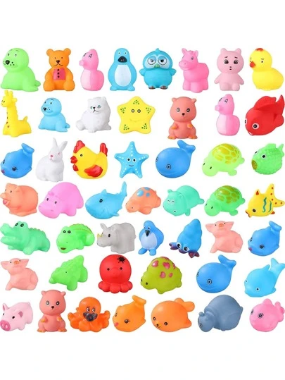 5入組嬰兒沐浴玩具散裝嬰兒沐浴玩具水上漂浮吱吱聲橡膠動物玩具浴缸泳池玩具適合幼兒兒童沐浴時間淋浴派對禮物生日禮物，顏色隨機