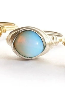 手工天然寶石戒指月光石戒指圓形石戒指手工纏繞戒指派對宴會首飾婚禮訂婚承諾新娘永恆戒指週年紀念戒指生日石戒指女士浪漫節日禮物 - 白色 - 查看 3