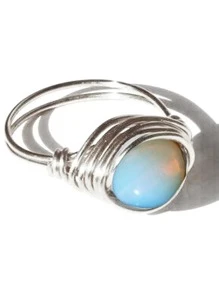 手工天然寶石戒指月光石戒指圓形石戒指手工纏繞戒指派對宴會首飾婚禮訂婚承諾新娘永恆戒指週年紀念戒指生日石戒指女士浪漫節日禮物 - 白色 - 查看 4