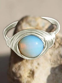 手工天然寶石戒指月光石戒指圓形石戒指手工纏繞戒指派對宴會首飾婚禮訂婚承諾新娘永恆戒指週年紀念戒指生日石戒指女士浪漫節日禮物 - 白色 - 查看 5