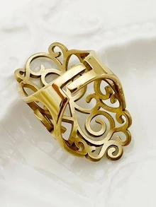 1 Vintage Thép Không Gỉ Rỗng Ra Cuộn Thiết Kế Vòng Cho Nữ Trang Trí Hàng Ngày - Vàng - Xem 2