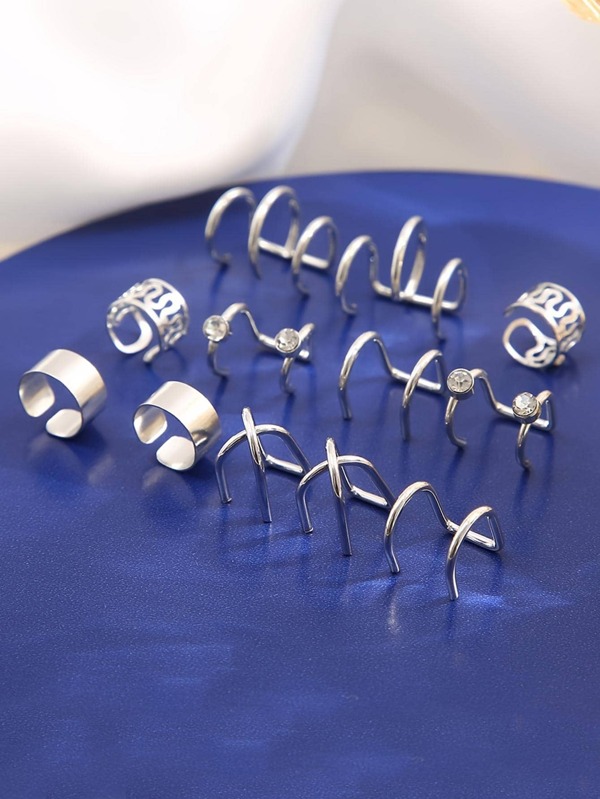 12pcs Ear Cuff Cartilage Clip On Earrings Set Stainless Steel Ear Clip