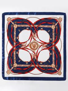 女士白色方形圍巾1條 - 藏蓝色 - 查看 2